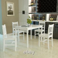 White Classic Solid Wooden Dining Table and 4 Chairs Set Kitchen Home