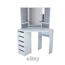 White Corner Dressing Table Set With Mirror Stool Make Up Desk Chair 5 Drawers