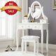 White Dressing Table 5 Drawer With Stool Adjustable Mirror Makeup Desk Bedroom