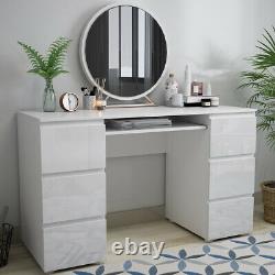 White Dressing Table High Gloss Fronts Makeup Desk 6 Drawers Big Storage Bedroom