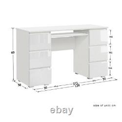 White Dressing Table High Gloss Fronts Makeup Desk 6 Drawers Big Storage Bedroom