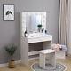 White Dressing Table Makeup Desk Withled Lighted Mirror&drawer, Stool Bedroom