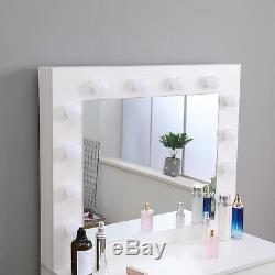 White Dressing Table Makeup Desk withLED Lighted Mirror&Drawer, Stool Bedroom
