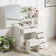 White Dressing Table Makeup Jewelry Table Withsliding Mirror, Stool Set &4 Drawers