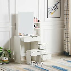 White Dressing Table Makeup Jewelry Table withSliding Mirror, Stool Set &4 Drawers