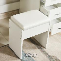 White Dressing Table Makeup Jewelry Table withSliding Mirror, Stool Set &4 Drawers