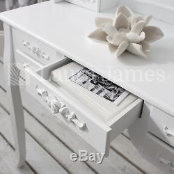 White Dressing Table Mirror & Stool Set 7 Drawer Dresser