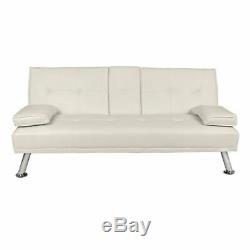 White Faux Leather Sofa Bed Modern 3 Seater Settee Futon Z Bed Armchair Wido