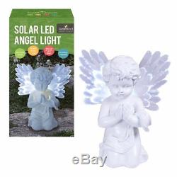 White Garden Outdoors Gravestone Praying Cupid Angel Solar Light Ornament Statue