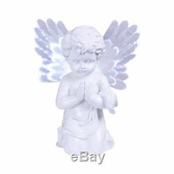 White Garden Outdoors Gravestone Praying Cupid Angel Solar Light Ornament Statue