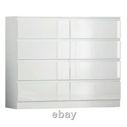White Gloss Large 8 Drawer Chest. Modern Bedroom Furniture Stands 97cm tall