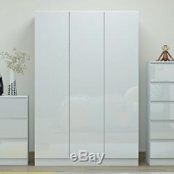 White Gloss Triple 3 Door Wardrobe. Shelves, hanging rail, slow-close hinges