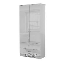 White High Gloss 2 Door 2 Drawer Combination Wardrobe Bedroom Furniture