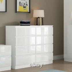 White High Gloss Bedroom Chest 8 Drawers Large Modern Furniture No Handle Design