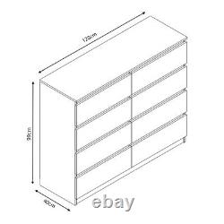 White High Gloss Bedroom Chest 8 Drawers Large Modern Furniture No Handle Design