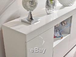 White High Gloss Display Cabinet Sideboard Cupboard Matt Sides Glass Shelf