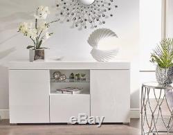 White High Gloss Display Cabinet Sideboard Cupboard Matt Sides Glass Shelf