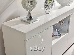 White High Gloss Top Doors Sideboard Display Cabinet Cupboard Buffet LED Light