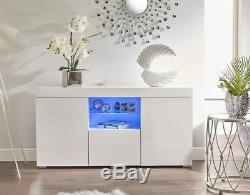 White High Gloss Top Doors Sideboard Display Cabinet Cupboard Buffet LED Light