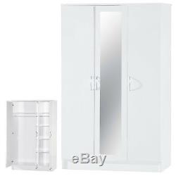 White High Gloss Two Tone Triple Mirrored Wardrobe 3 Door Large Furniture Unit