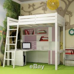 White Modern Bunk High Sleeper Single Kids Cabin Bed Solid Wood Pine With Ladder