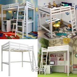 White Modern Bunk High Sleeper Single Kids Cabin Bed Solid Wood Pine With Ladder