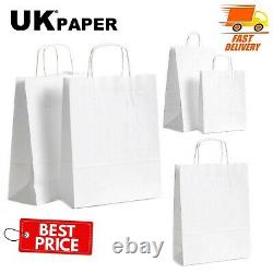 White Paper Bags With Handles Small Large 100 50 10 For Gift Sweet Party Carrier