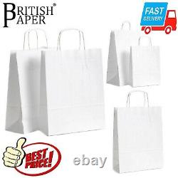 White Paper Bags With Handles Small Large 100 50 25 For Party Gift Sweet Carrier