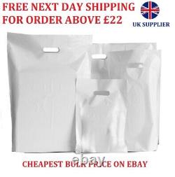 White Patch Handle Carrier Bags Plastic Shopping Bag for Cloth Gifts All Sizes