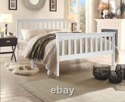 White Pine Wood Bed Frame Solid Wooden Shaker Style 3Ft. 4Ft, 4Ft6 with Mattress