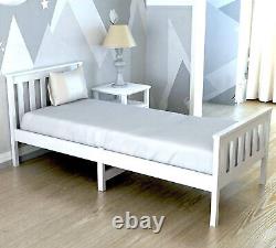 White Pine Wood Bed Frame Solid Wooden Shaker Style 3Ft. 4Ft, 4Ft6 with Mattress