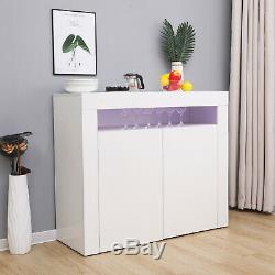 White Sideboard Storage Matt Body&High Gloss Doors Cupboard Cabinet withLED Lights