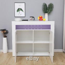 White Sideboard Storage Matt Body&High Gloss Doors Cupboard Cabinet withLED Lights