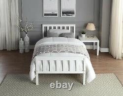 White Solid Wooden Frame. Single 3ft & Double 4ft 6 Bed Frame Mattress Option