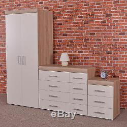 White Sonoma Oak Bedroom Furniture Set Wardrobe 4+4 Drawer Chest 3 Draw Bedside