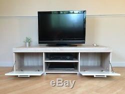 White & Sonoma Oak Effect 2 Door TV Cabinet Plasma Low Bench Stand 140cm Unit