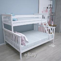 White Triple Sleeper Bunk Bed Solid Wooden Bed Frame for Children Adults UK