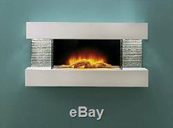 White Wall Mounted Log Fireplace Suite Electric Fire Home Decor Flame Glass 80cm