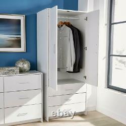 White Wardrobe 2 Door 3 Drawer with Hanging Rail and Storage Shelf Bedroom Unit