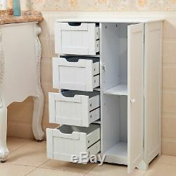 White Wooden 4 Drawer Bathroom Storage Cupboard Cabinet Free Standing Unit Bath