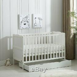 White Wooden Baby Cot Bed & Drawer & Aloe Vera Water repellent Mattress(Orlando)