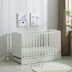 White Wooden Baby Cot Bed & Drawer & Aloe Vera Water repellent Mattress(Orlando)