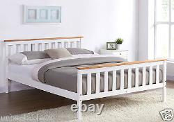 White Wooden Bed Frame Pine Oak Top Double King Single Size and Mattress Option