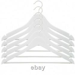 White Wooden Coat Hangers Suit Garments Clothes Wood Hanger Trouser Bar Set Zeno