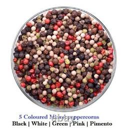 Whole Mixed Dried Peppercorns Pepper in 5 Colours Black White Pink Green Pimento