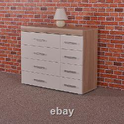Wide Chest of 4+4 Drawers in White & Sonoma Oak Effect Bedroom Furniture 8 Draw