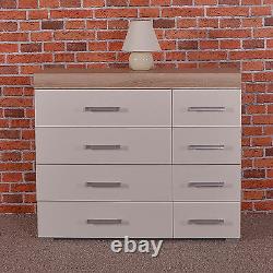 Wide Chest of 4+4 Drawers in White & Sonoma Oak Effect Bedroom Furniture 8 Draw