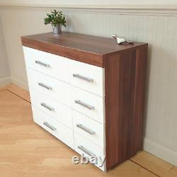 Wide Chest of 4+4 Drawers in White & Walnut Bedroom Furniture 8 Drawer NEW