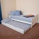 Wido White Wooden 3ft Single Bed With Pull Out Underbed Mattress Under Trundle