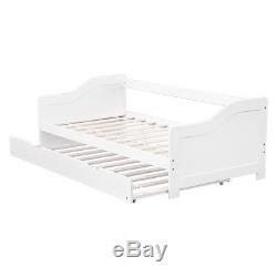 Wido WHITE WOODEN 3FT SINGLE BED WITH PULL OUT UNDERBED MATTRESS UNDER TRUNDLE